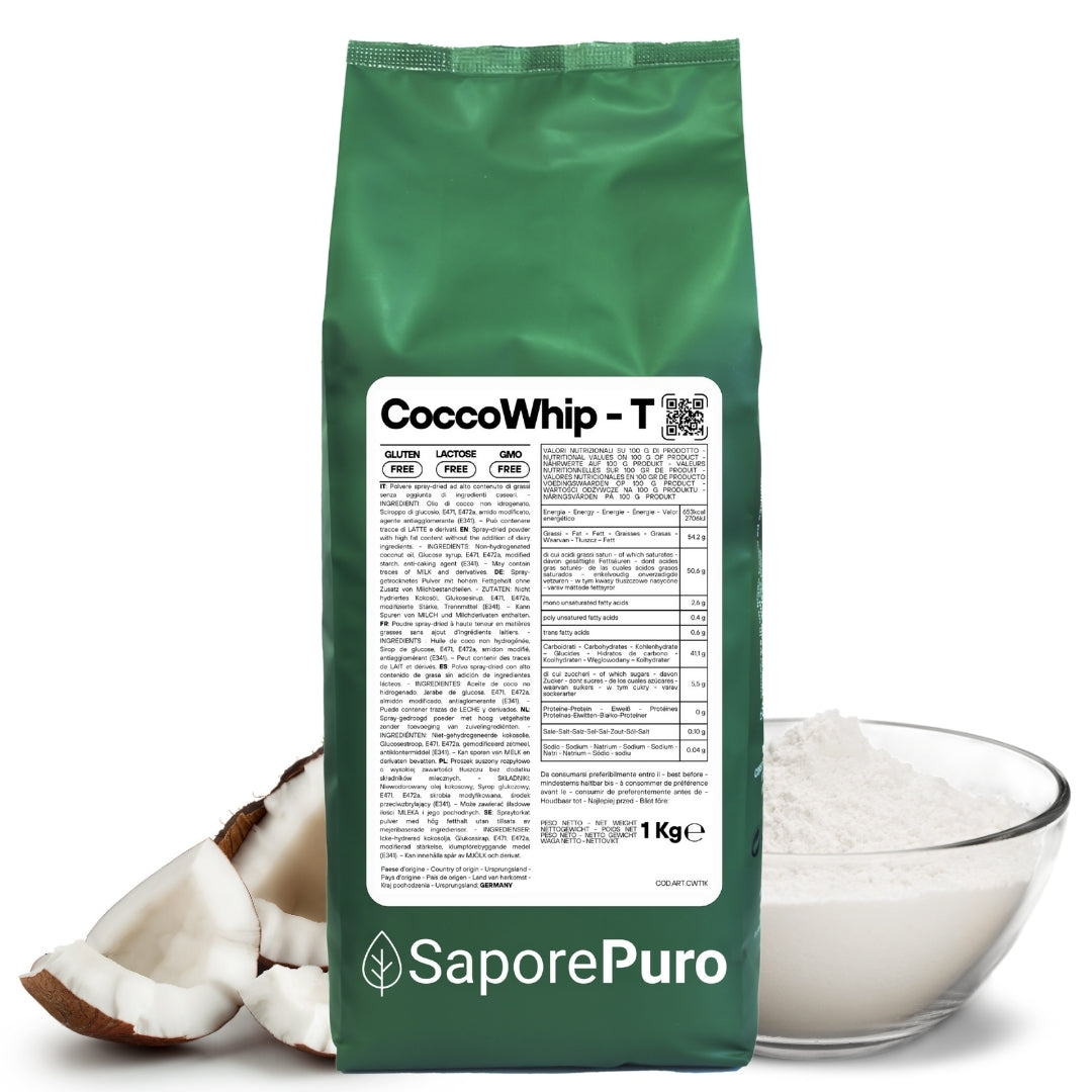 CoccoWhip - Grasso di Cocco Montante - 1kg - Vegan - Per gelati e preparazioni di pasticceria - SaporePuro